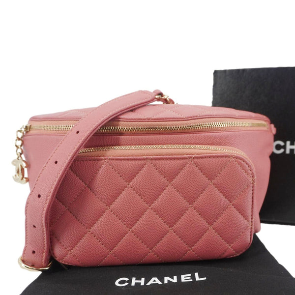 CHANEL Business Affinity Quilted Caviar Leather Belt Bag Pink