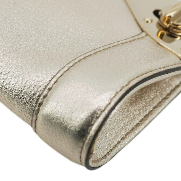 GUCCI Britt Metallic Calfskin Leather Clutch Gold