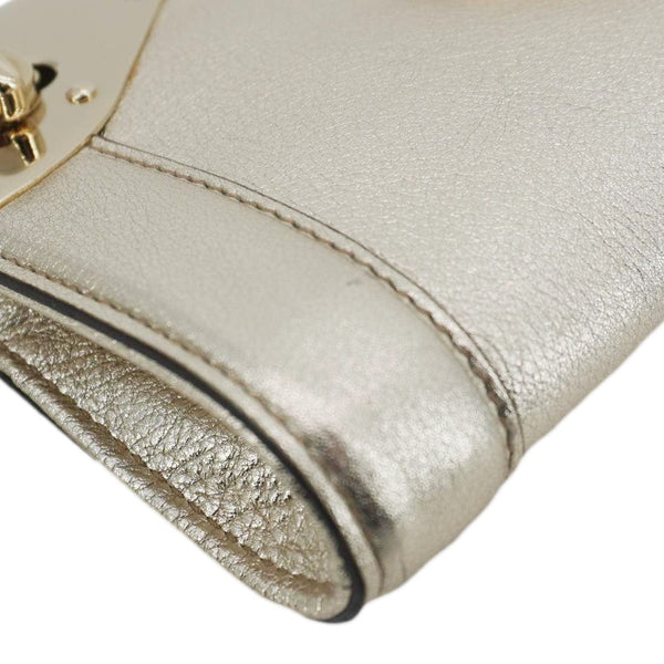 GUCCI Britt Metallic Calfskin Leather Clutch Gold