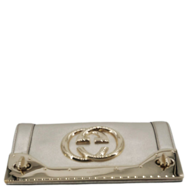 GUCCI Britt Metallic Calfskin Leather Clutch Gold