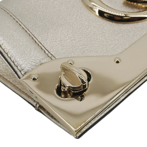 GUCCI Britt Metallic Calfskin Leather Clutch Gold