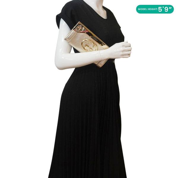 GUCCI Britt Metallic Calfskin Leather Clutch Gold