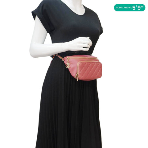 CHANEL Business Affinity Quilted Caviar Leather Belt Bag Pink