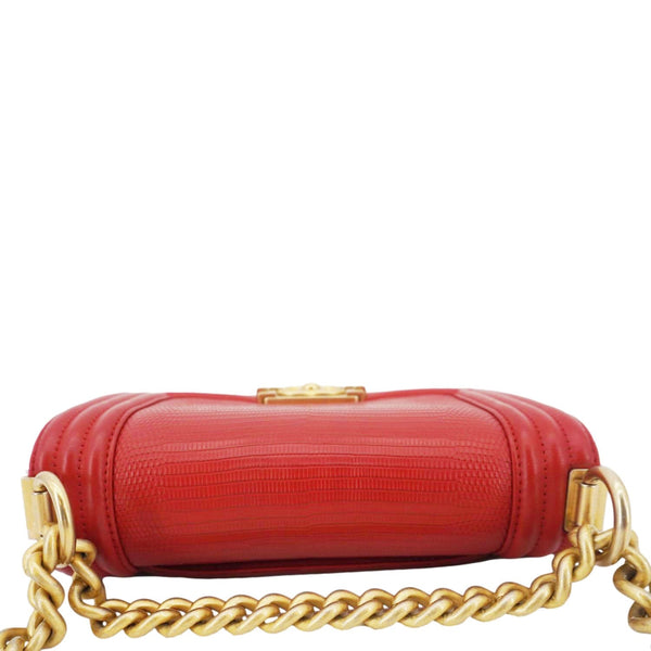 CHANEL Boy Flap Lizard Leather Crossbody Bag Red