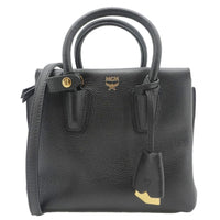 MCM Milla Mini Grained Calfskin Leather Tote Shoulder Bag Black