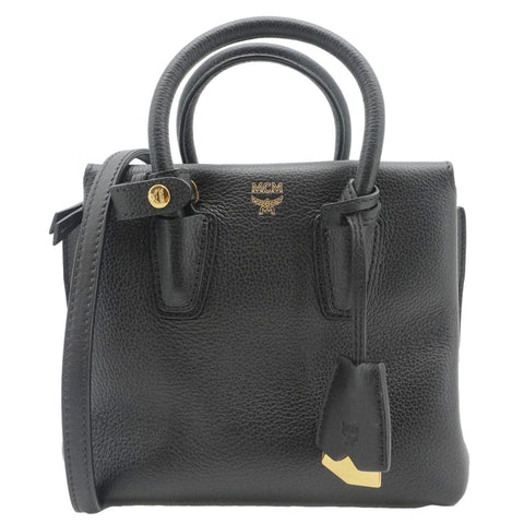MCM Milla Mini Grained Calfskin Leather Tote Shoulder Bag Black