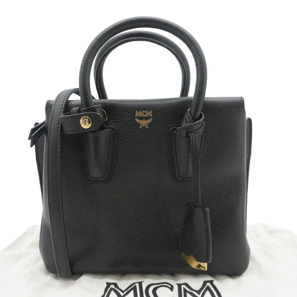 MCM Milla Mini Grained Calfskin Leather Tote Shoulder Bag Black
