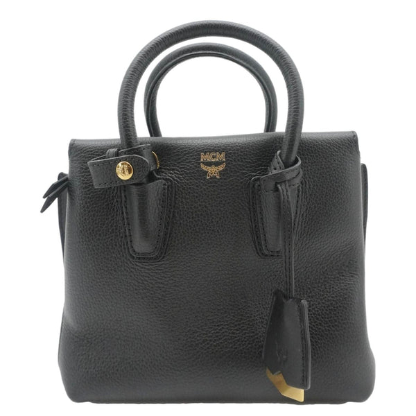 MCM Milla Mini Grained Calfskin Leather Tote Shoulder Bag Black