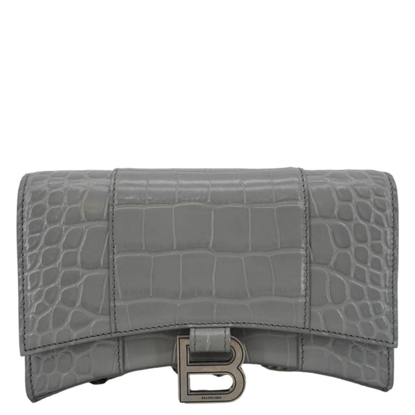 BALENCIAGA Hourglass Leather Chain Wallet Shoulder Bag Gray