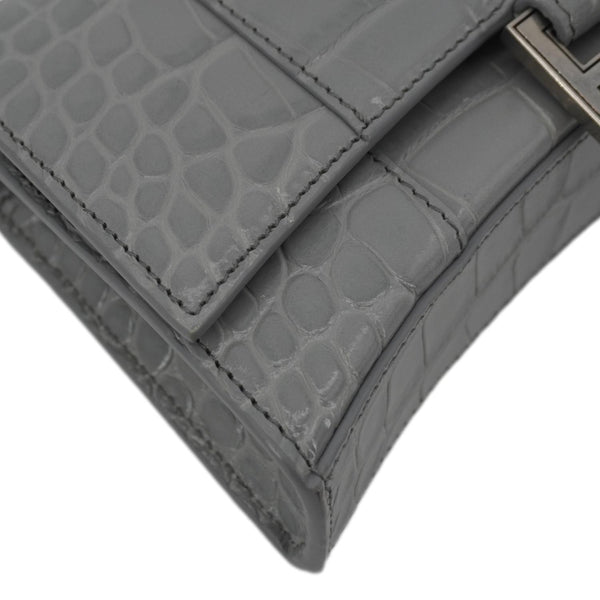 BALENCIAGA Hourglass Leather Chain Wallet Shoulder Bag Gray