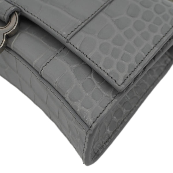 BALENCIAGA Hourglass Leather Chain Wallet Shoulder Bag Gray
