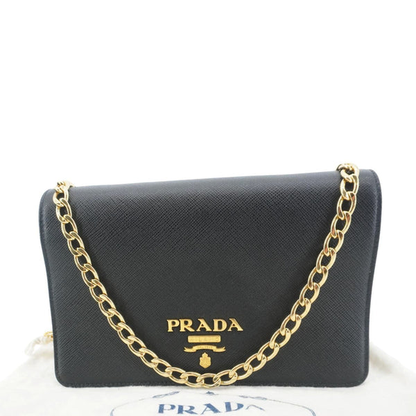 PRADA Saffiano Lux Chain Crossbody Bag Black