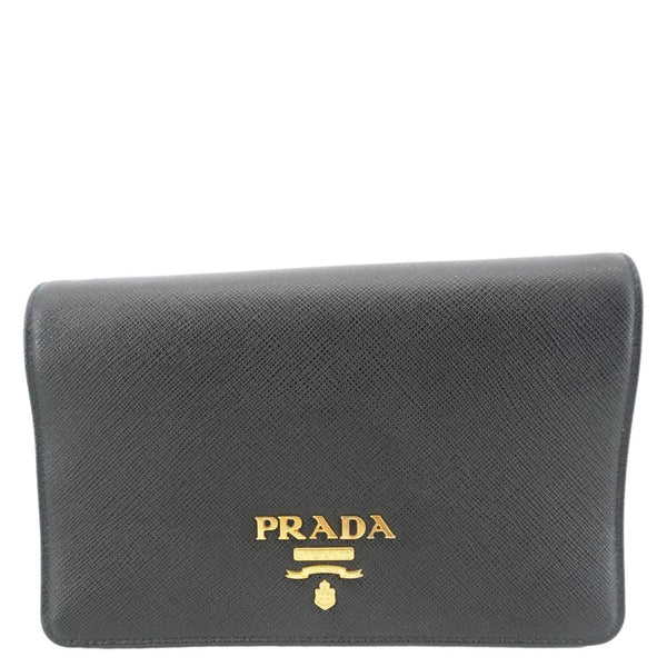 PRADA Saffiano Lux Chain Crossbody Bag Black