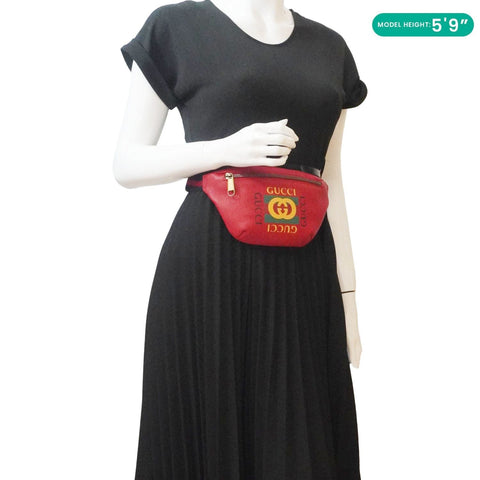 GUCCI Print Small Leather Belt Waist Bum Bag Red 527792