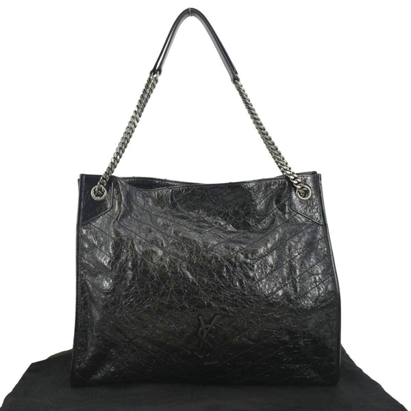 YVES SAINT LAURENT Niki Large Crinkle Leather Shopper Tote Bag Black