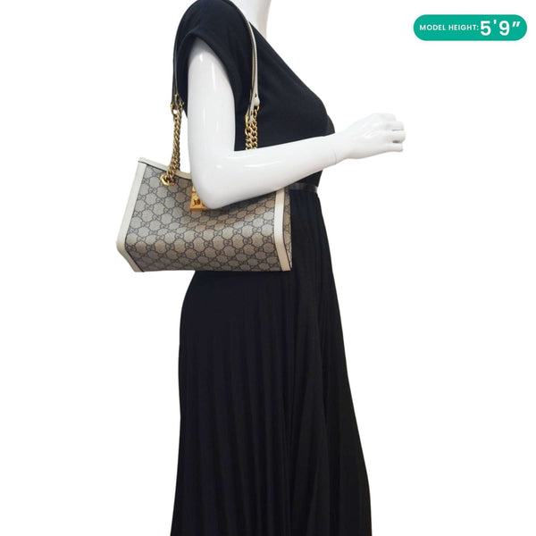 GUCCI Padlock Medium GG Supreme Canvas Tote Bag Beige 498156