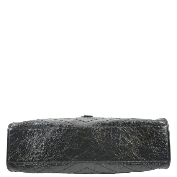 YVES SAINT LAURENT Niki Large Crinkle Leather Shopper Tote Bag Black