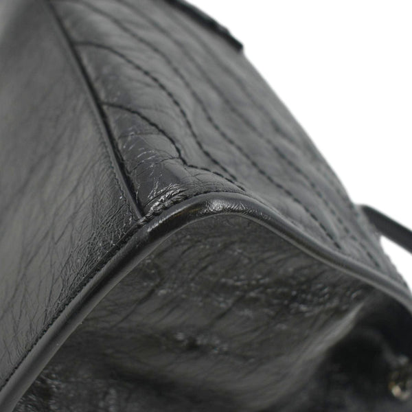 YVES SAINT LAURENT Niki Large Crinkle Leather Shopper Tote Bag Black