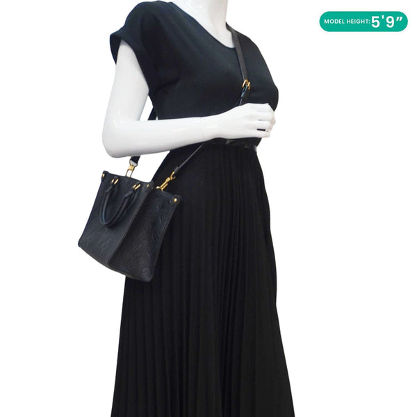 LOUIS VUITTON Onthego PM Giant Monogram Empreinte Leather Shoulder Bag Black