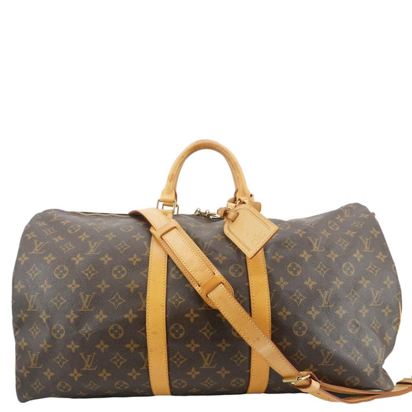 LOUIS VUITTON Keepall 55 Bandouliere Monogram Canvas Travel Bag Brown