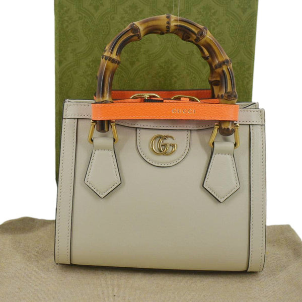 GUCCI Diana Bamboo Mini Leather Tote Bag White 655661