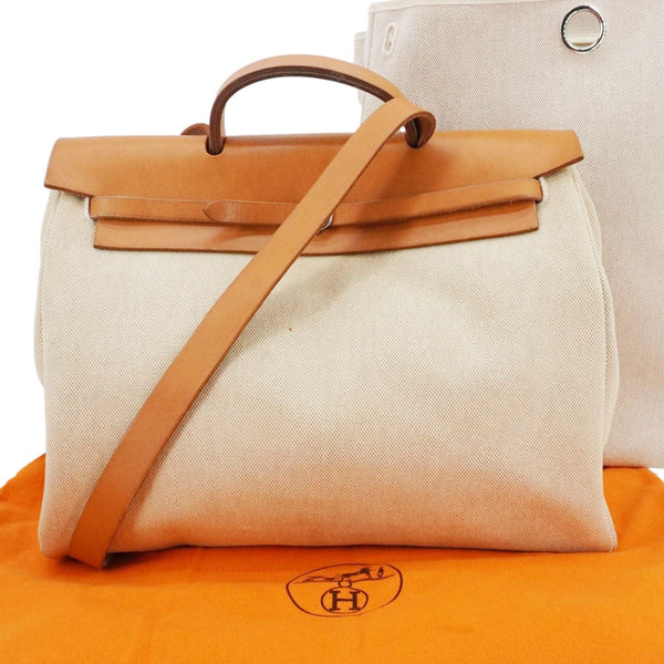 HERMES Herbag Toile Canvas Tote Shoulder Bag Off White