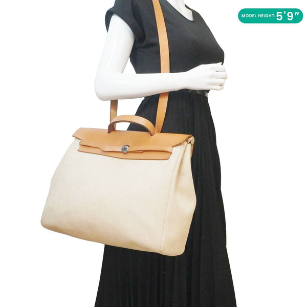 HERMES Herbag Toile Canvas Tote Shoulder Bag Off White