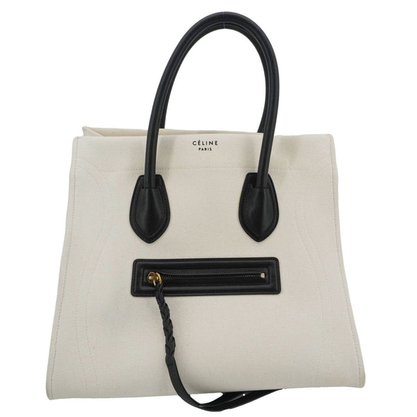 CELINE Luggage Phantom Medium Cotton Canvas Tote Bag White