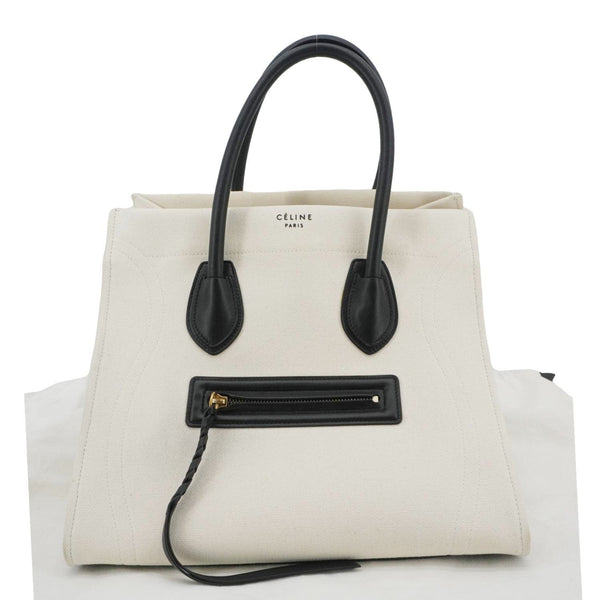 CELINE Luggage Phantom Medium Cotton Canvas Tote Bag White