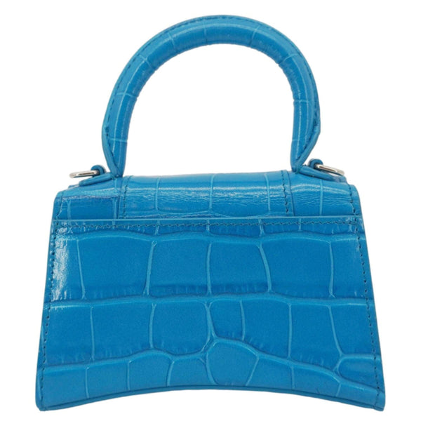BALENCIAGA Hourglass Crocodile Embossed Top Handle Shoulder Bag Blue