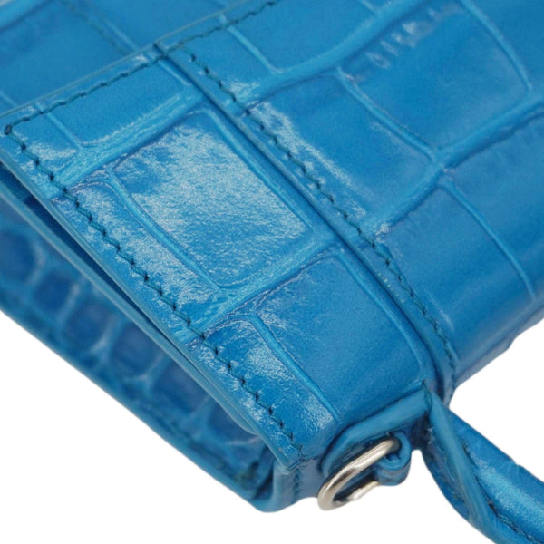BALENCIAGA Hourglass Crocodile Embossed Top Handle Shoulder Bag Blue
