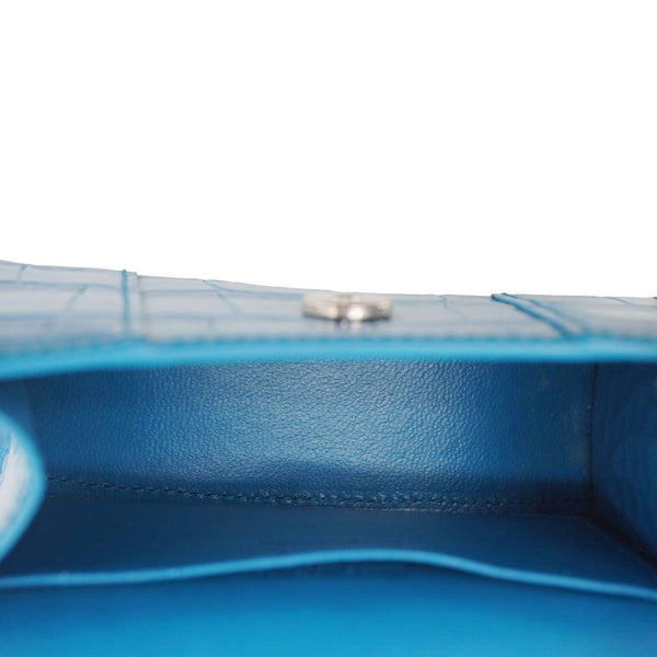 BALENCIAGA Hourglass Crocodile Embossed Top Handle Shoulder Bag Blue