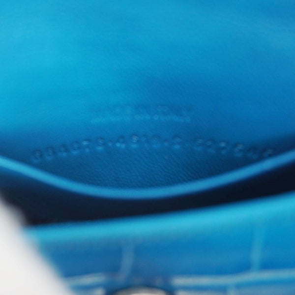 BALENCIAGA Hourglass Crocodile Embossed Top Handle Shoulder Bag Blue