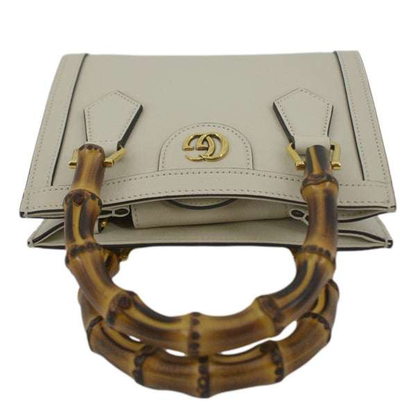 GUCCI Diana Bamboo Mini Leather Tote Bag White 655661