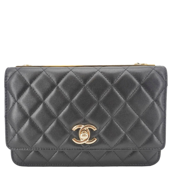 CHANEL Trendy CC Quilted Leather Wallet On Chain Crossbody Bag Black