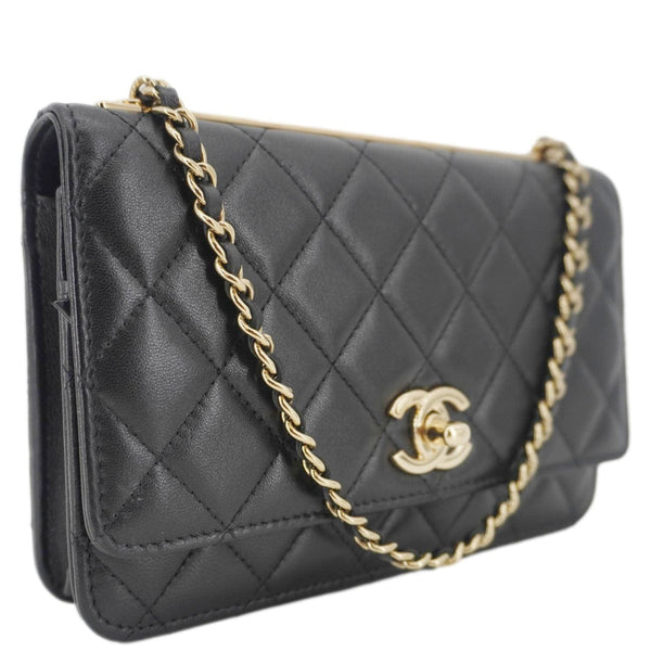 CHANEL Trendy CC Quilted Leather Wallet On Chain Crossbody Bag Black