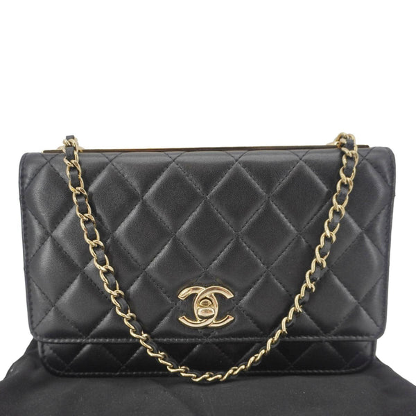 CHANEL Trendy CC Quilted Leather Wallet On Chain Crossbody Bag Black
