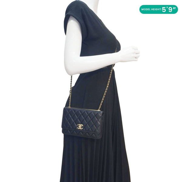 CHANEL Trendy CC Quilted Leather Wallet On Chain Crossbody Bag Black