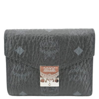 MCM Patricia Three Fold Visetos Monogram Canvas Wallet Black