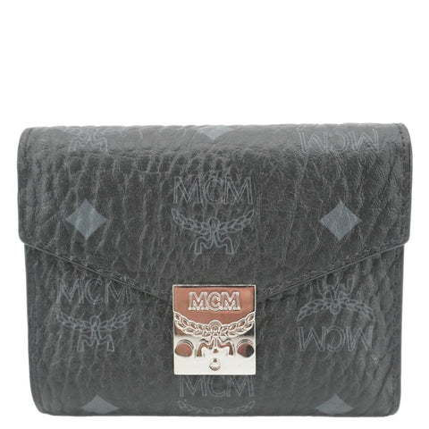 MCM Patricia Three Fold Visetos Monogram Canvas Wallet Black