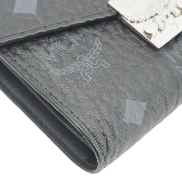MCM Patricia Three Fold Visetos Monogram Canvas Wallet Black