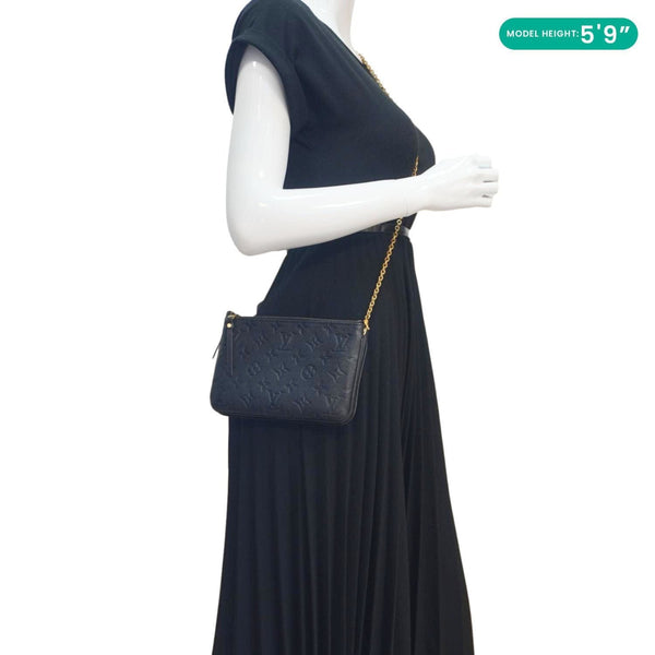 LOUIS VUITTON Double Zip Pochette Monogram Empreinte Crossbody Bag Black