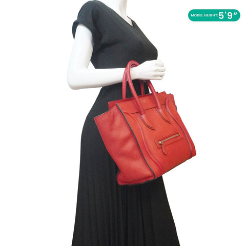 CELINE Nano Luggage Leather Satchel Bag Red