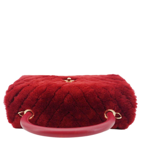 CHANEL Coco Handle Flap Shearling Chevron Shoulder Bag Red