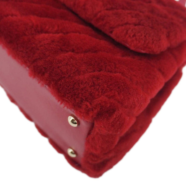 CHANEL Coco Handle Flap Shearling Chevron Shoulder Bag Red