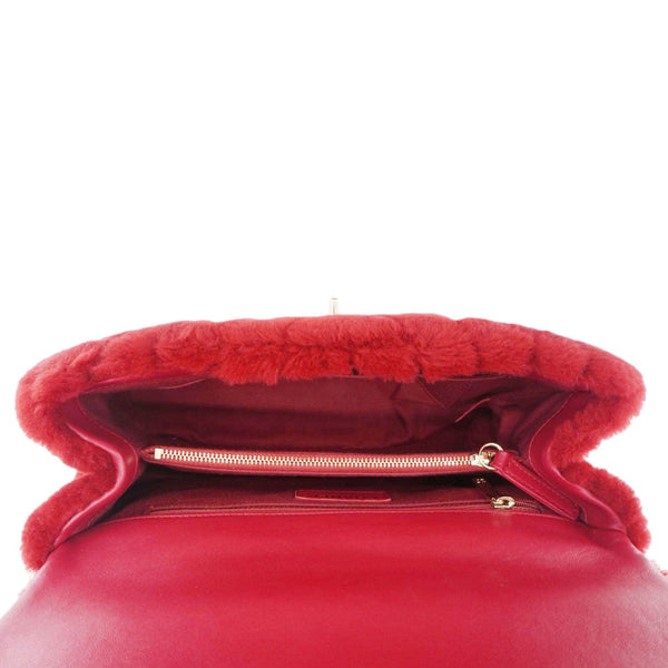 CHANEL Coco Handle Flap Shearling Chevron Shoulder Bag Red