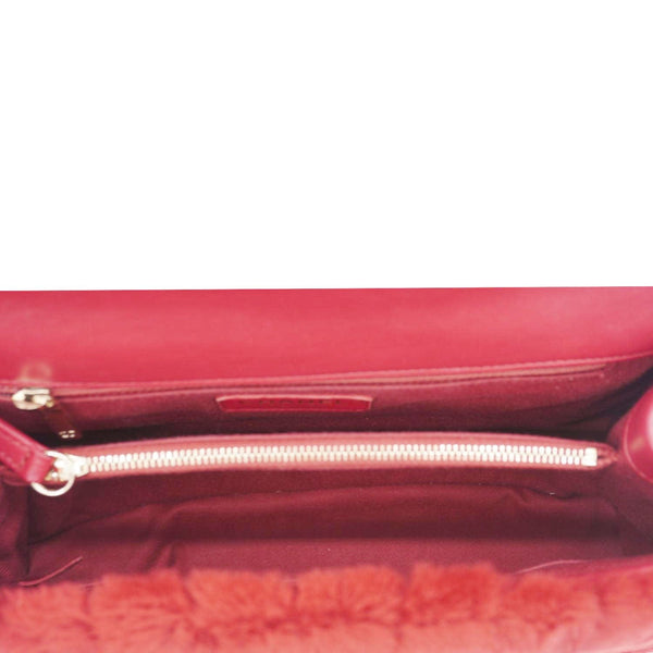 CHANEL Coco Handle Flap Shearling Chevron Shoulder Bag Red