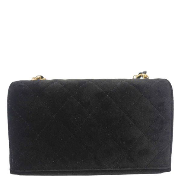 CHANEL Strass Diamond Lock Flap Velvet Shoulder Bag Black