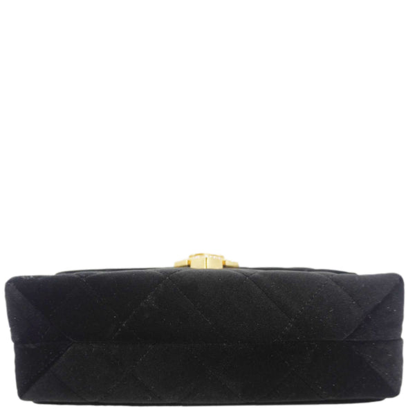 CHANEL Strass Diamond Lock Flap Velvet Shoulder Bag Black
