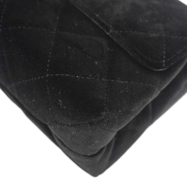 CHANEL Strass Diamond Lock Flap Velvet Shoulder Bag Black